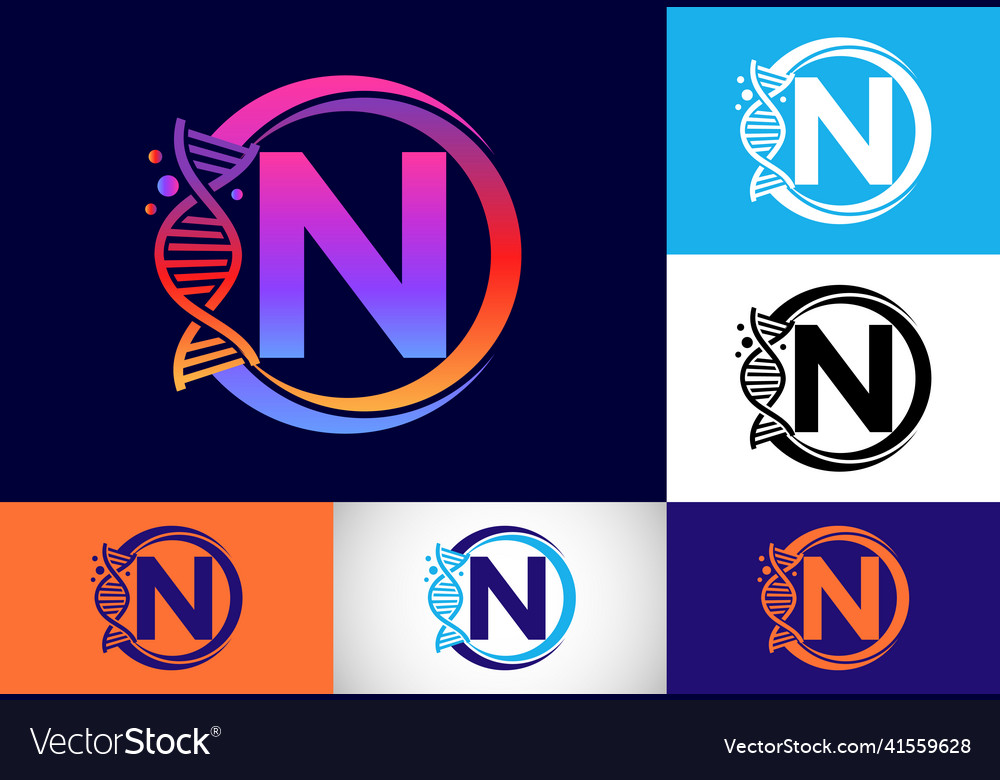 Initial n monogram alphabet in a circle with dna