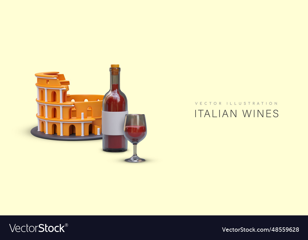 Italian wines realistic colosseum corked bottle