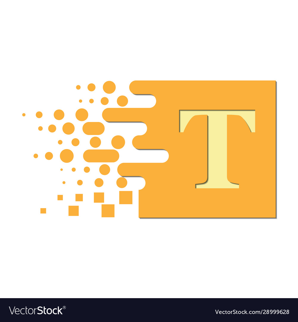 Letter t on a colored square with destroyed blocks