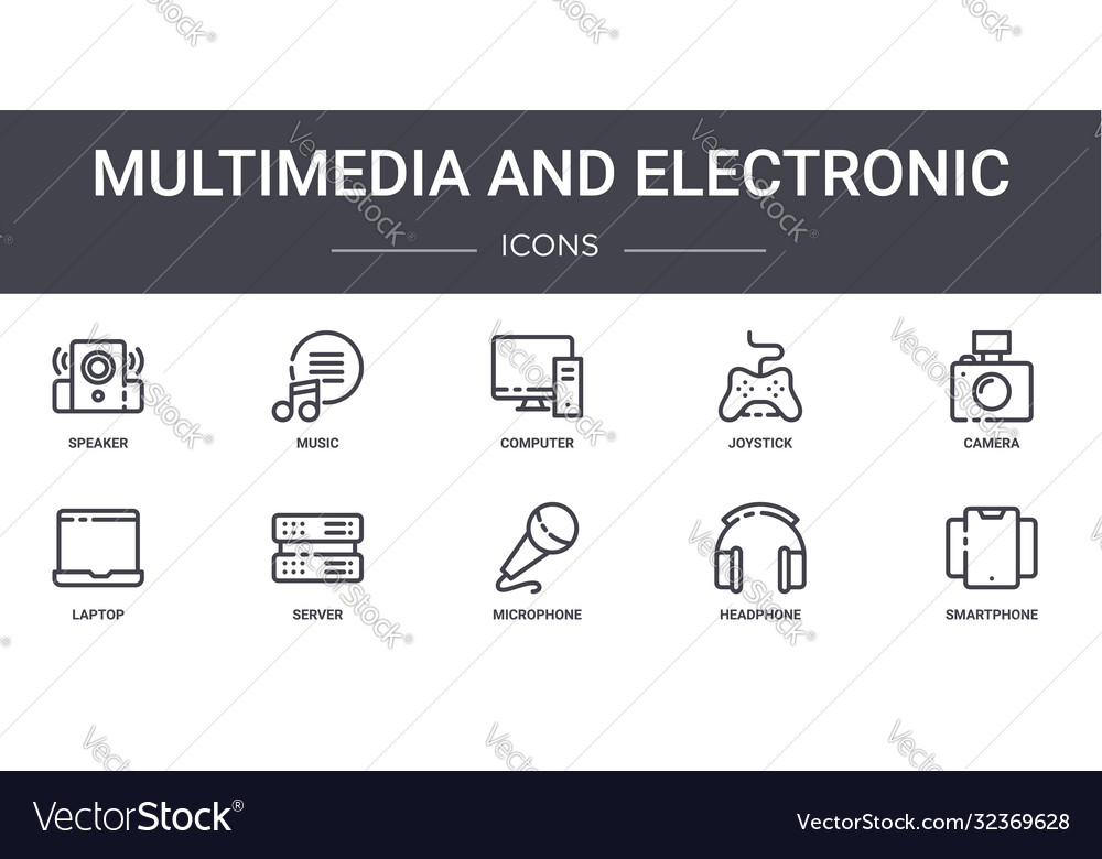 Multimedia and electronic concept line icons set Vector Image