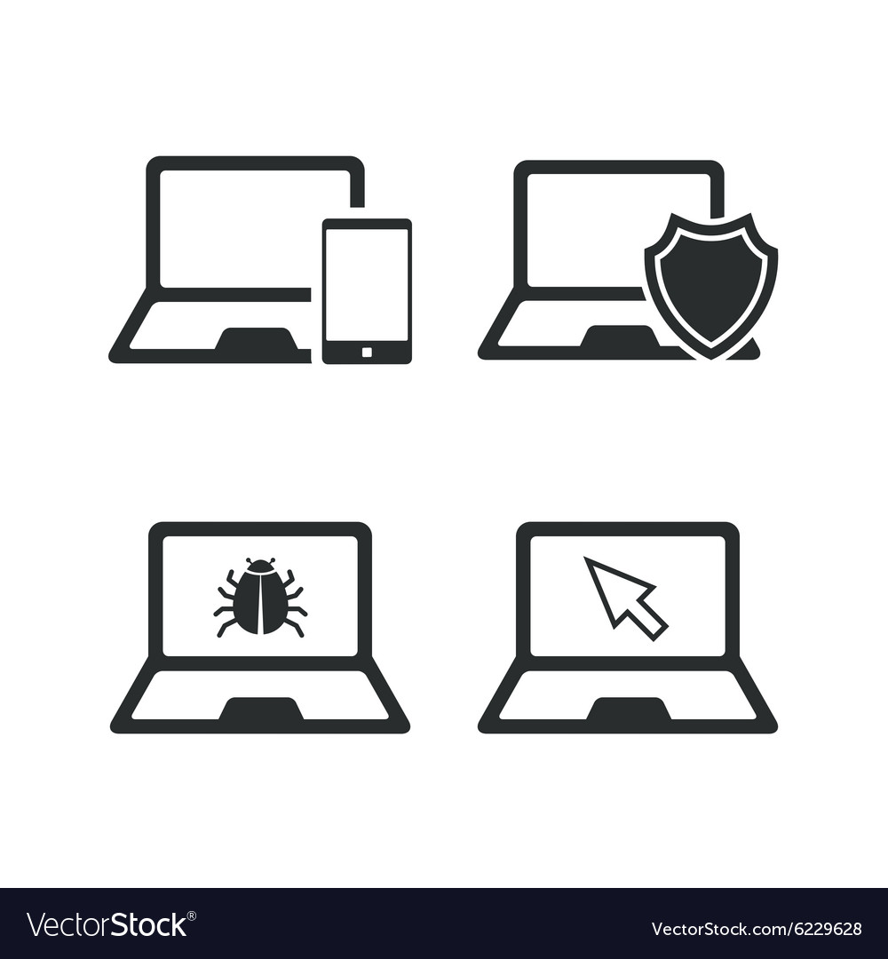 Notebook laptop pc icons virus or software bug