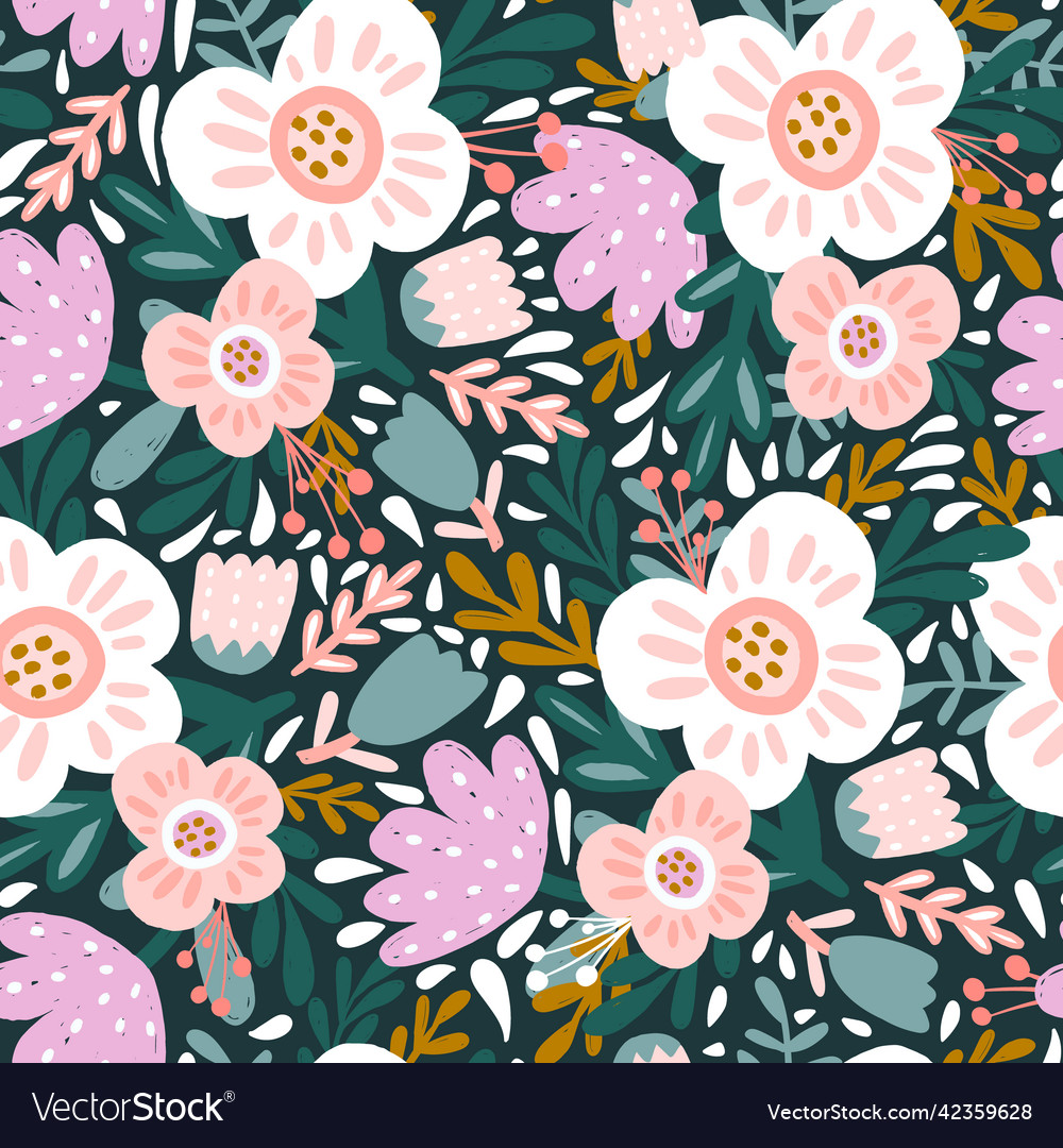 Seamless floral pattern with hand drawn bold vector image Seamless floral pattern with hand drawn bold