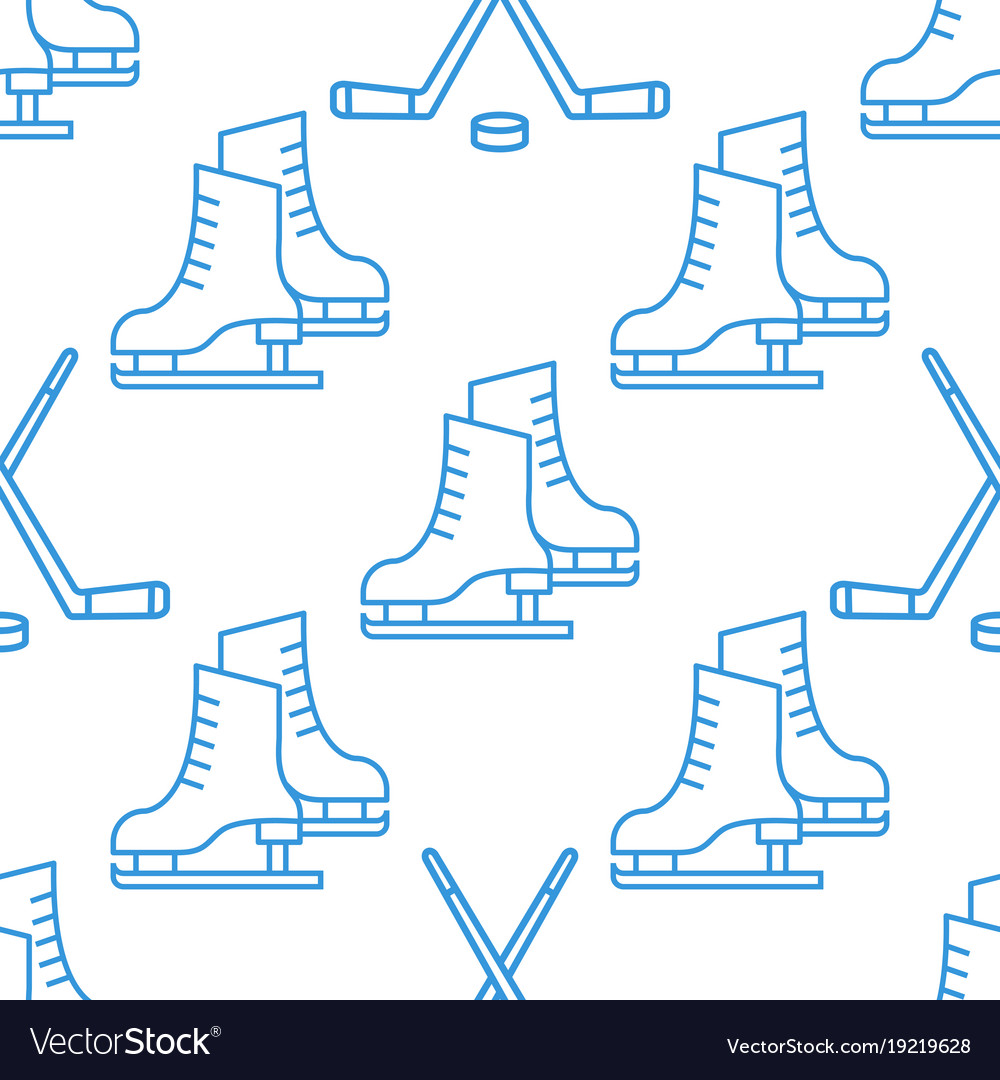 Seamless pattern with skates and clubs linear icon