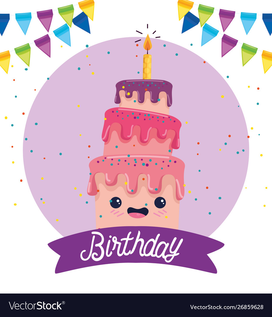 Sweet cake with candle and ribbon decoration Vector Image