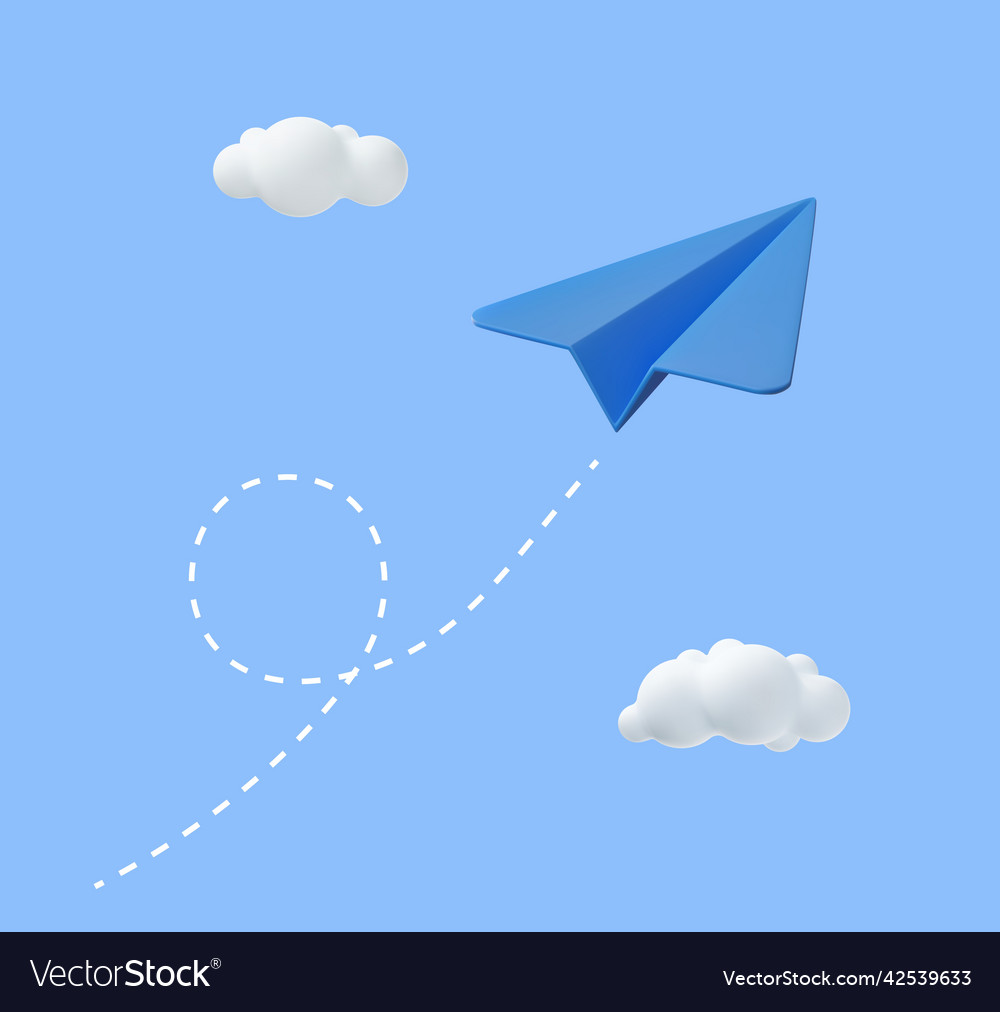 3d paper airplane with clouds Royalty Free Vector Image