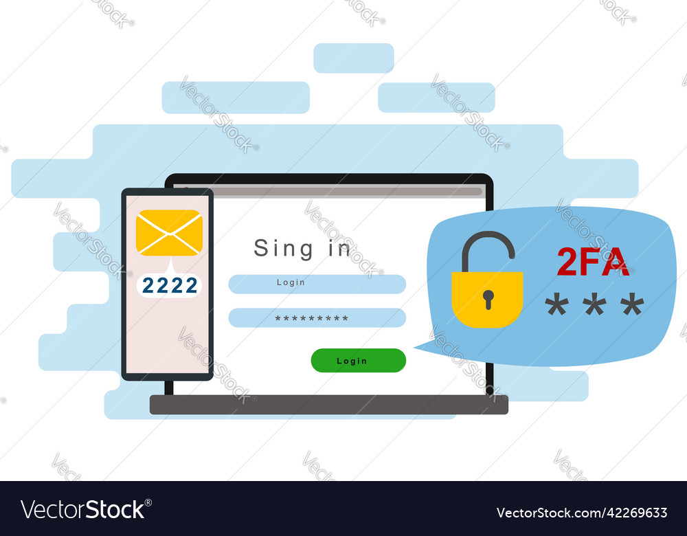 Concept of two-factor authentication security Vector Image Concept of two-factor authentication security