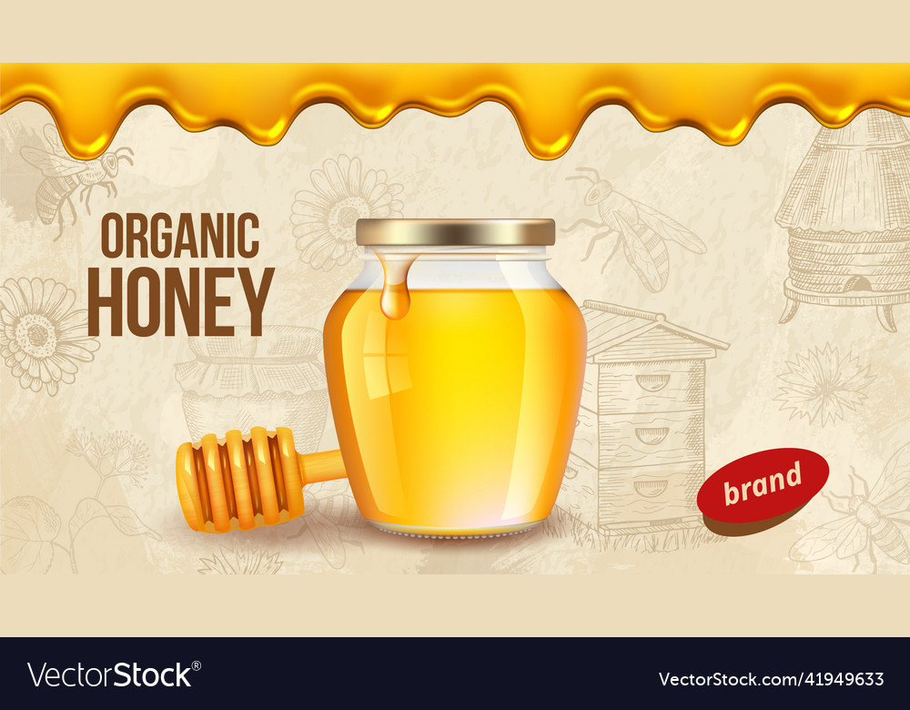 Farm honey ad placard template with realistic