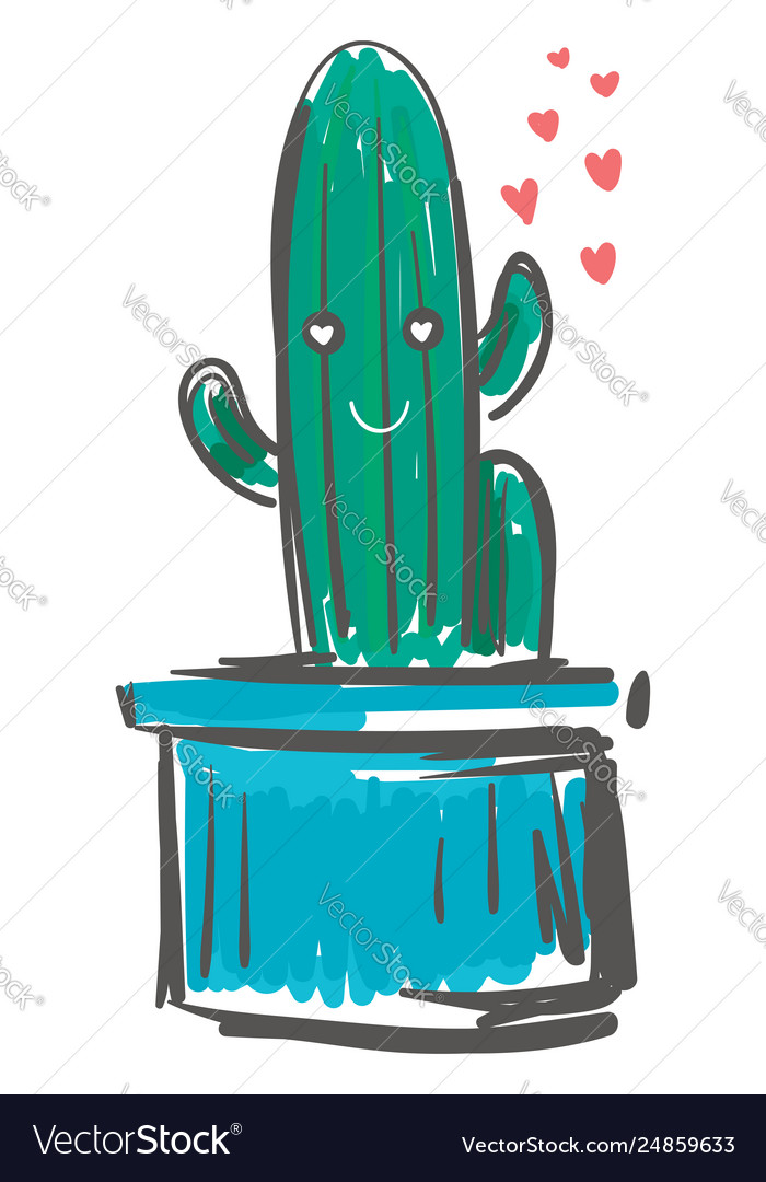 Linear shape potted cactus with red heart