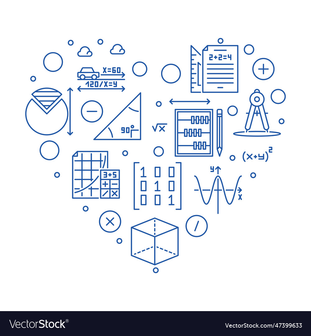 Mathematics education outline heart shaped banner Vector Image