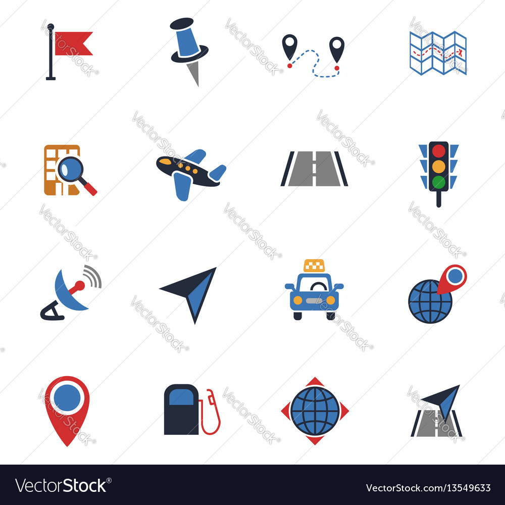 Navigation transport map icon set