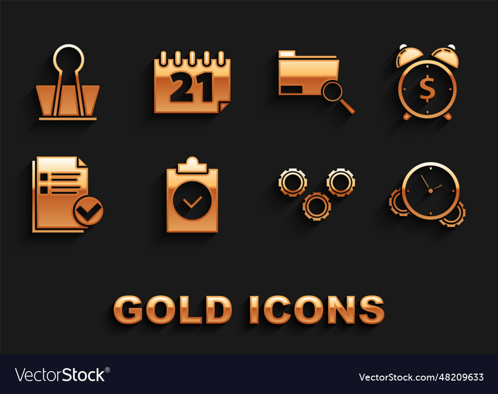 Set completed task alarm clock with dollar symbol vector image Set completed task alarm clock with dollar symbol