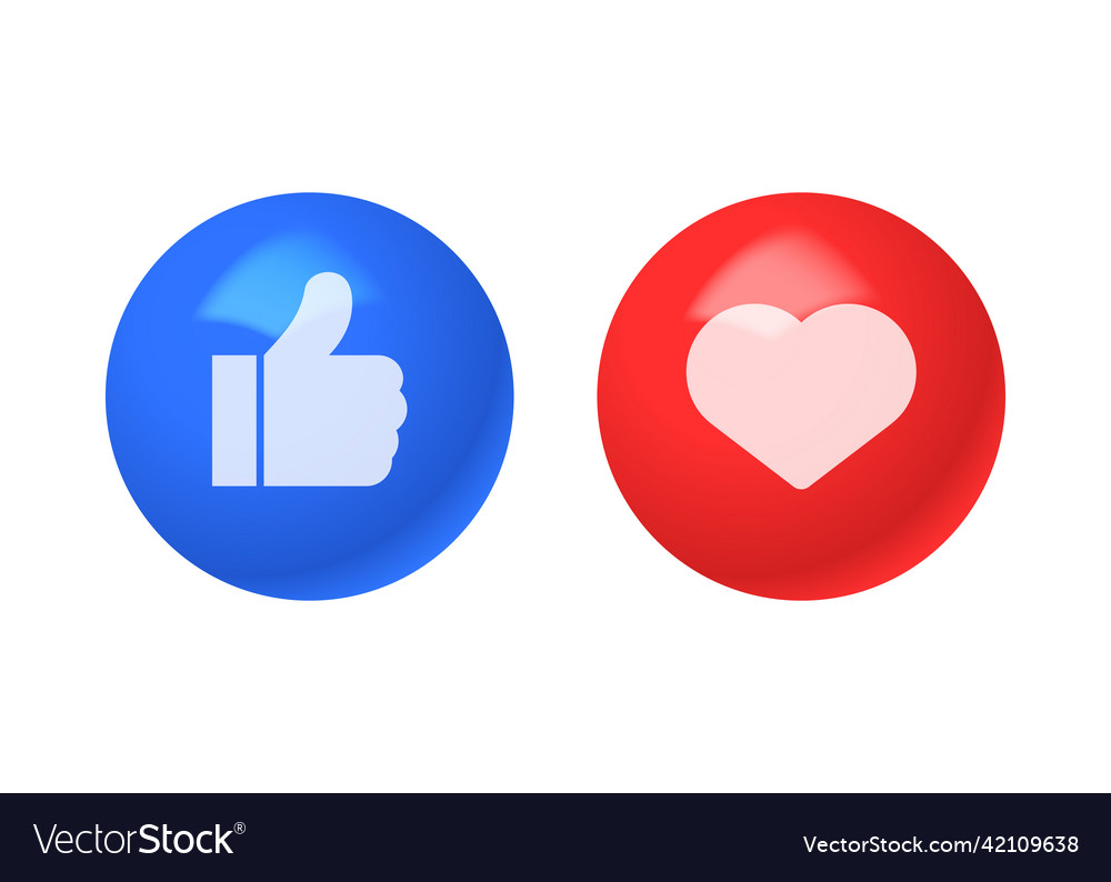 3d ball icons thumb up and heart isolated on white