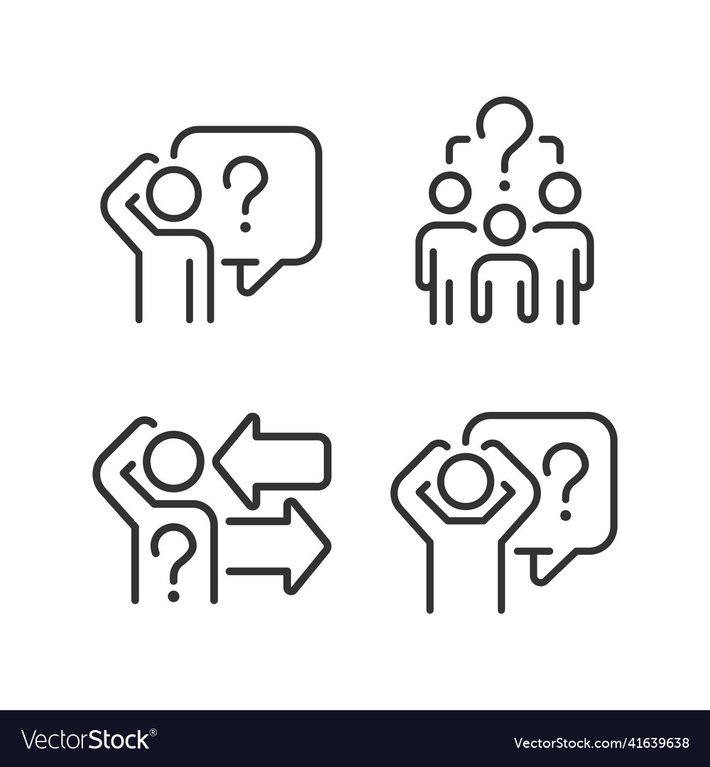 Asking and answering questions linear icons set vector image Asking and answering questions linear icons set