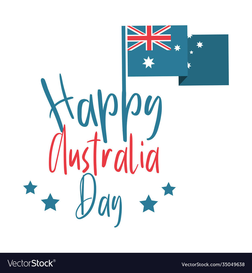 Australia day calligraphy with flag and star Vector Image