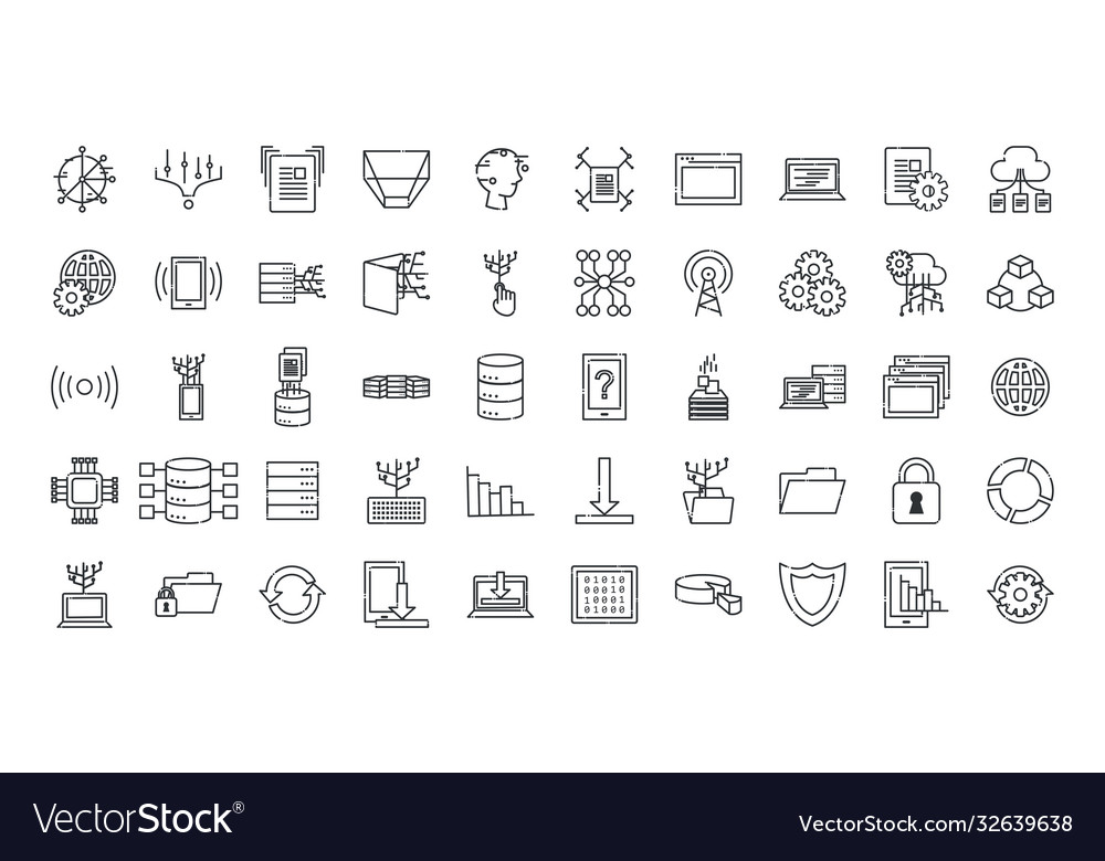 Big data line style icon set design vector image Big data line style icon set design