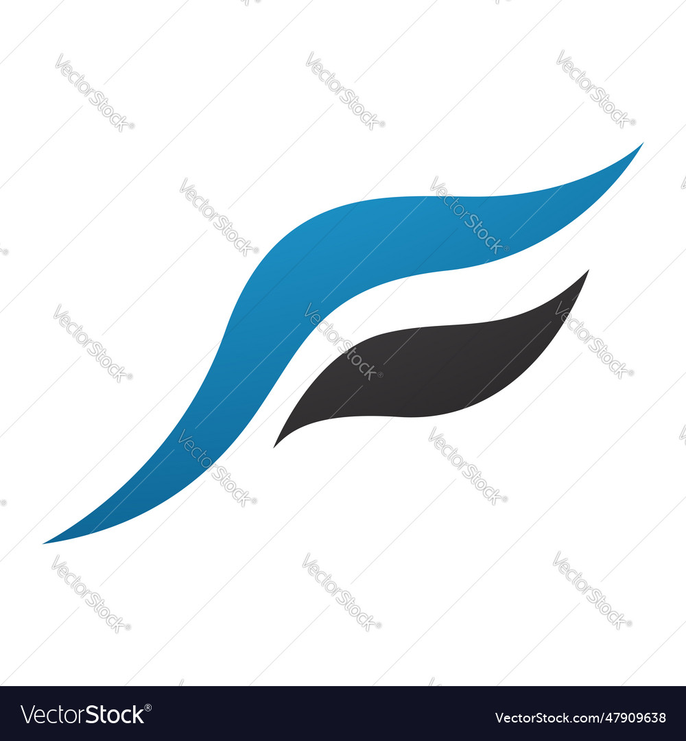 Blue and black flying bird shaped letter f icon