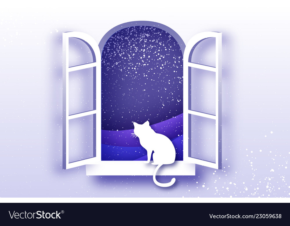 Cat looking through origami window framer merry