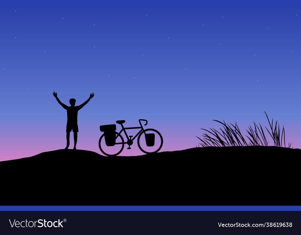 Dark silhouette touring bike cyclist