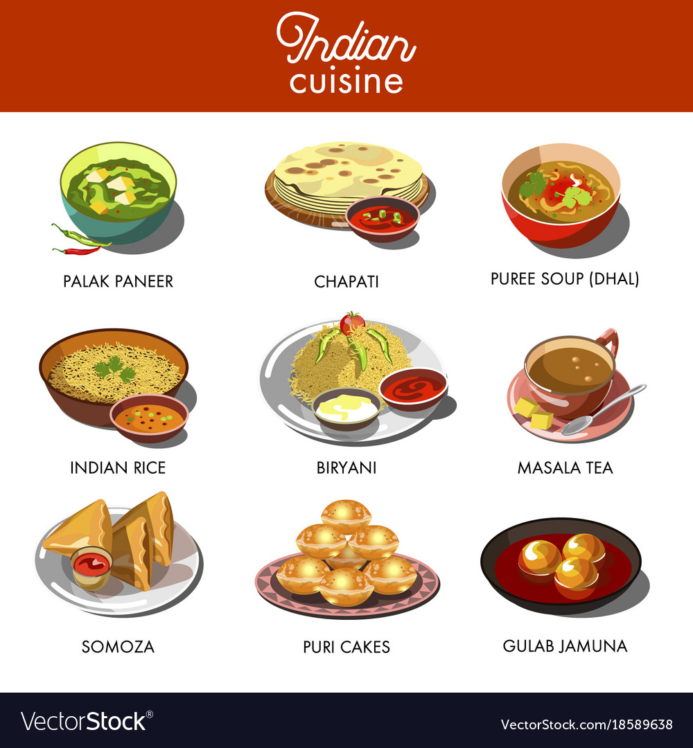 Indian Cuisine Food Traditional Dishes Royalty Free Vector