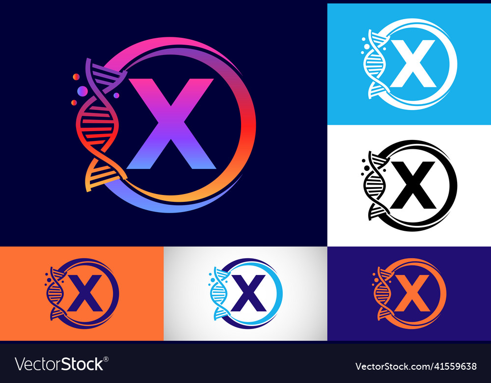 Initial x monogram alphabet in a circle with dna