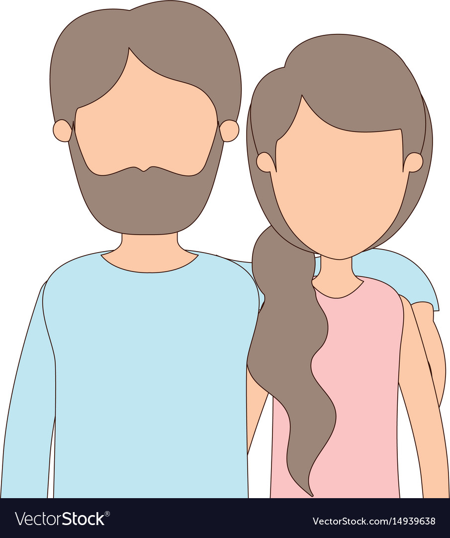 Light color caricature faceless half body couple