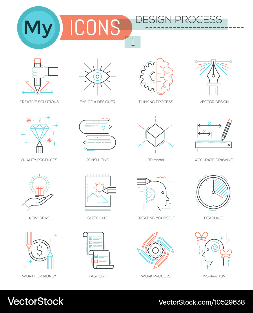 Modern thin line icons set of design process Vector Image