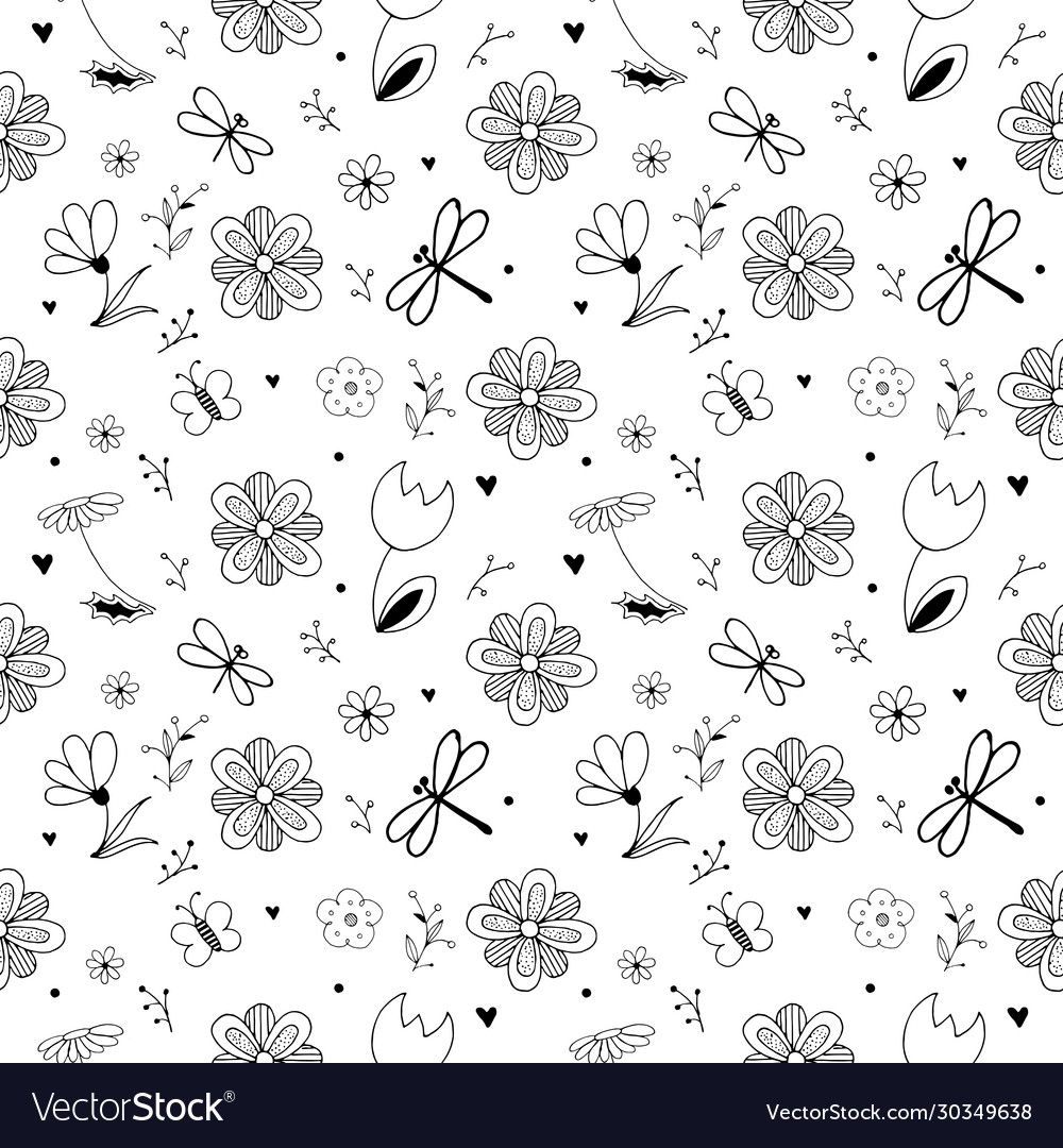 Spring doodle style pattern seamless