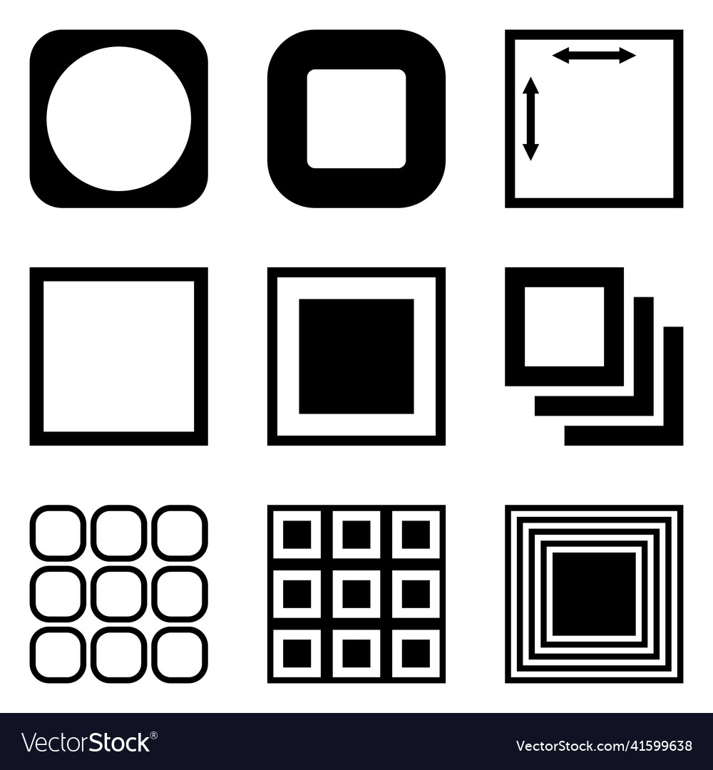 Square flat icon set isolated on white background Vector Image