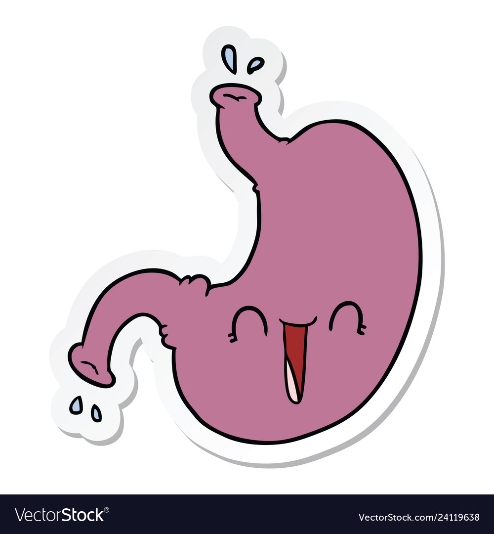 Sticker of a cartoon happy stomach