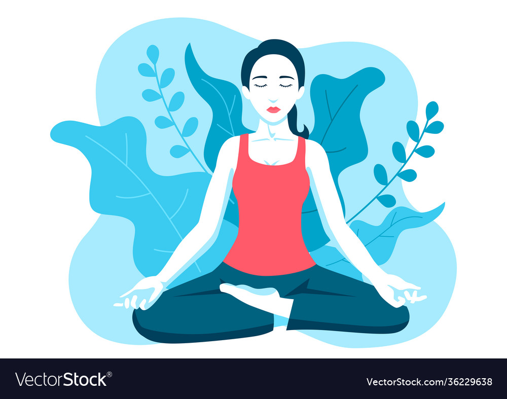 Woman doing yoga with leaves decoration Royalty Free Vector