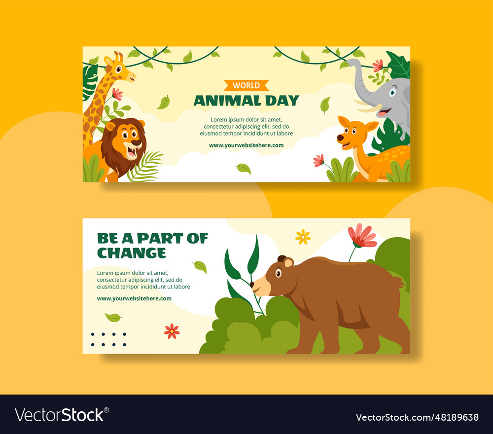 World animal day horizontal banner flat cartoon Vector Image