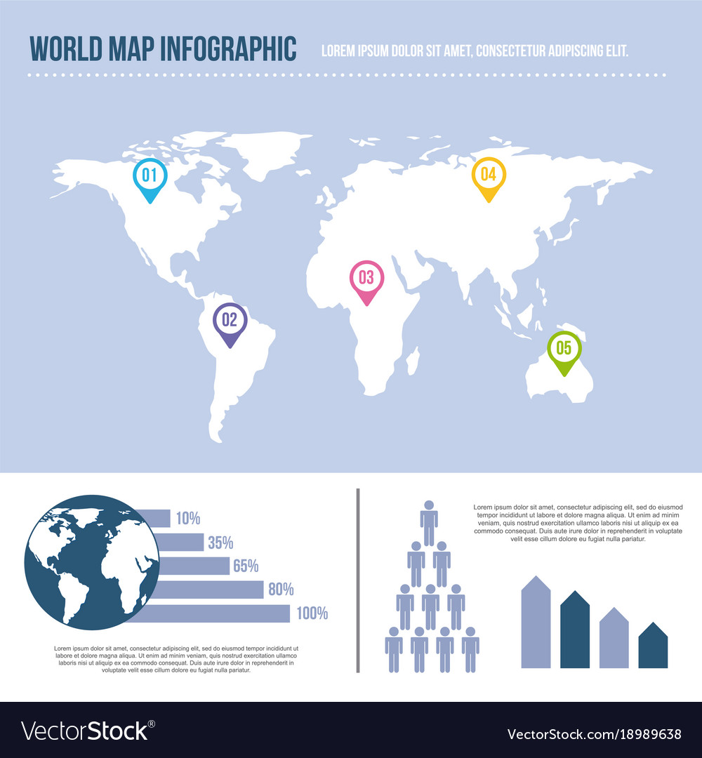 World map infographic pointer population graph