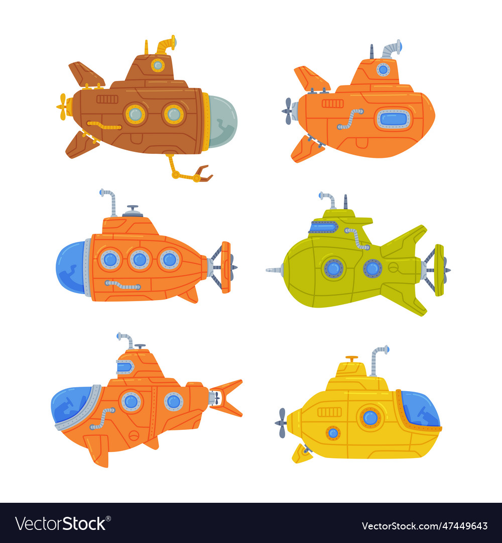 Colorful submarine watercraft swimming underwater Vector Image