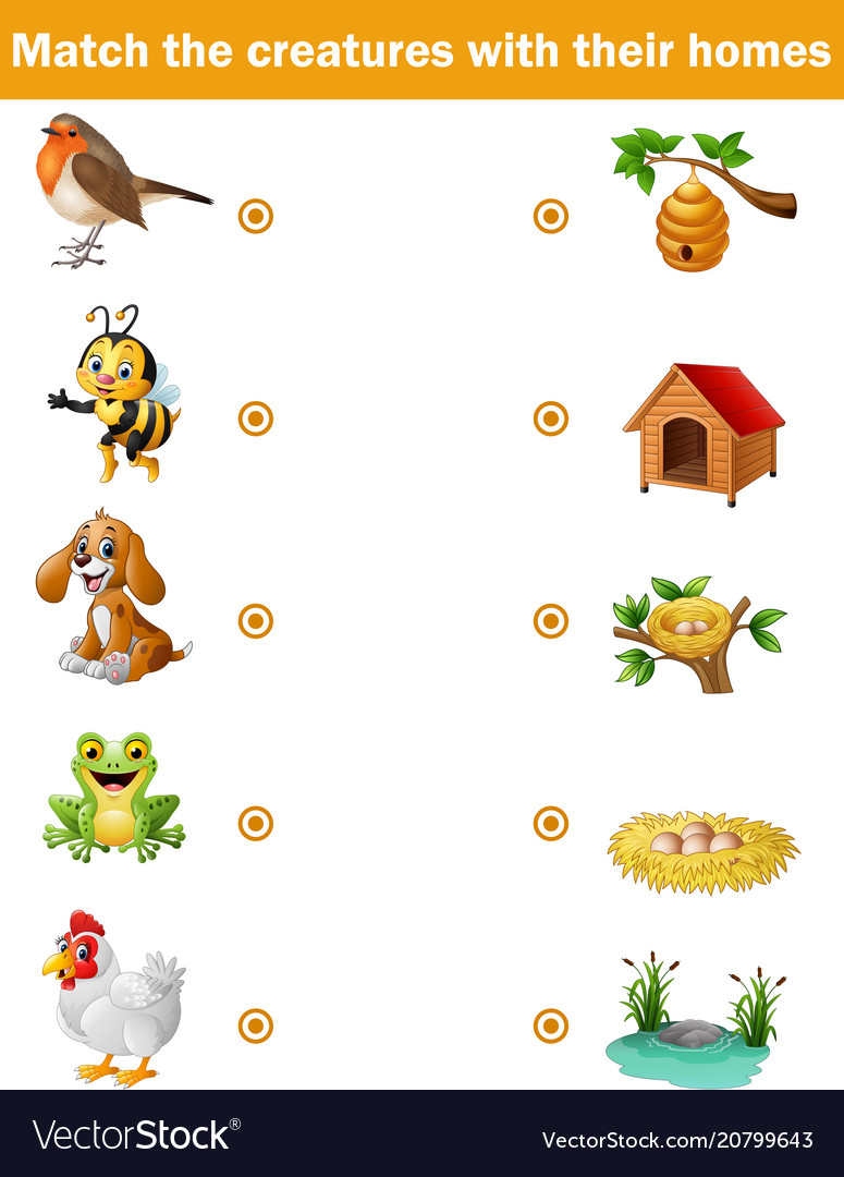 Matching Game For Children Animals Their Home Vector Image