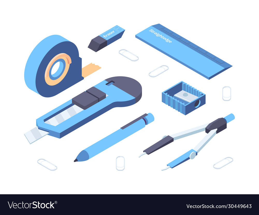 Office supplies isometric collection