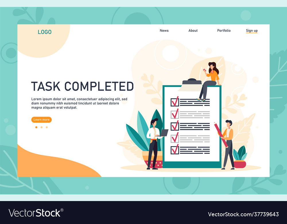 People creating and checking plan on huge check vector image People creating and checking plan on huge check