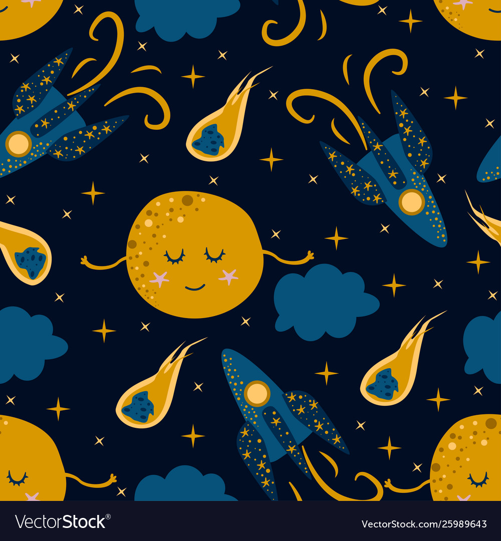 Seamless pattern with moon and a rocket vector image Seamless pattern with moon and a rocket