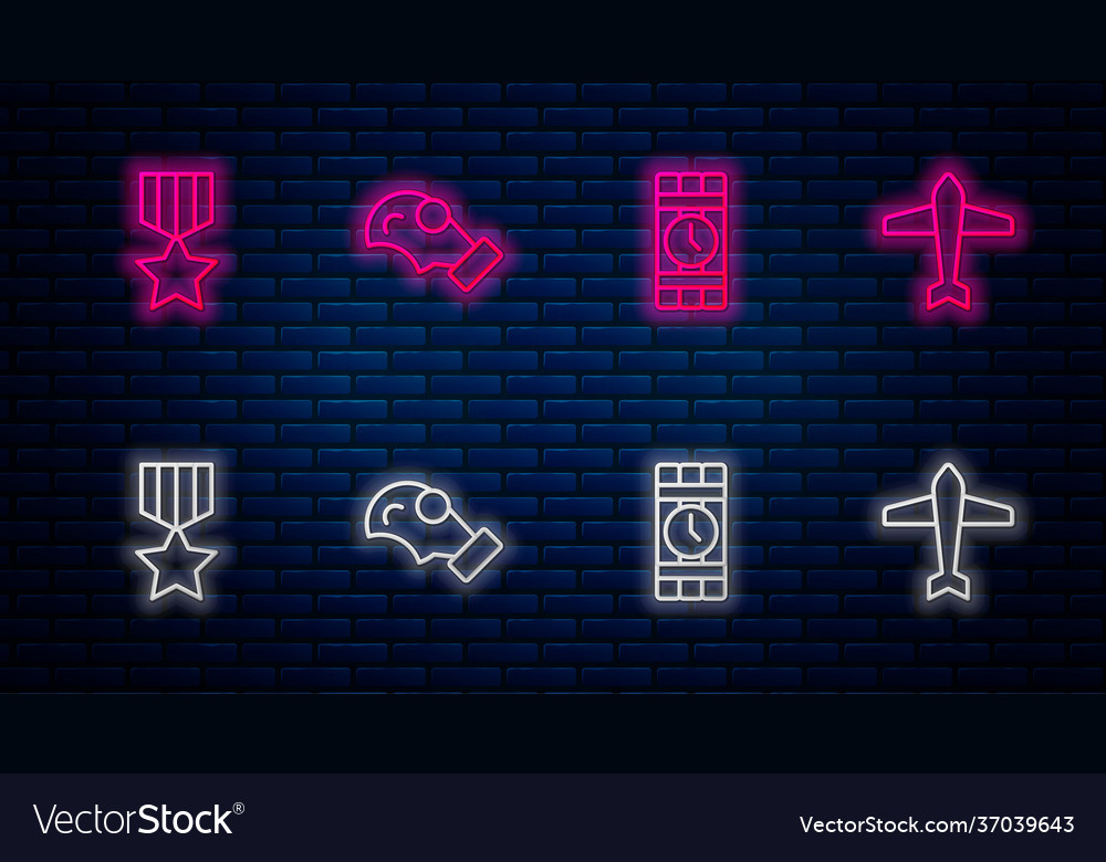 Set line gas mask dynamite and timer clock vector image Set line gas mask dynamite and timer clock