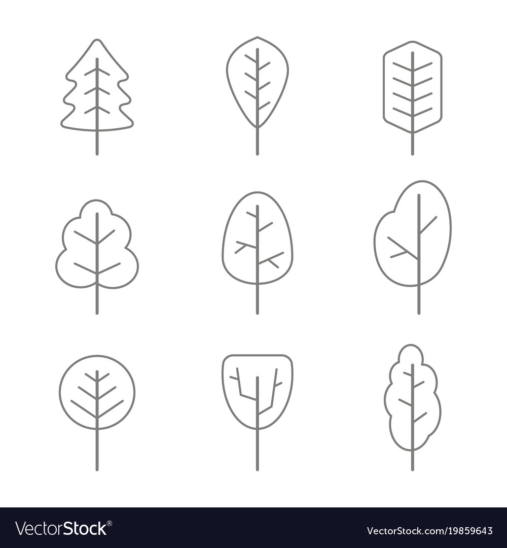 Set of monochrome icons with trees