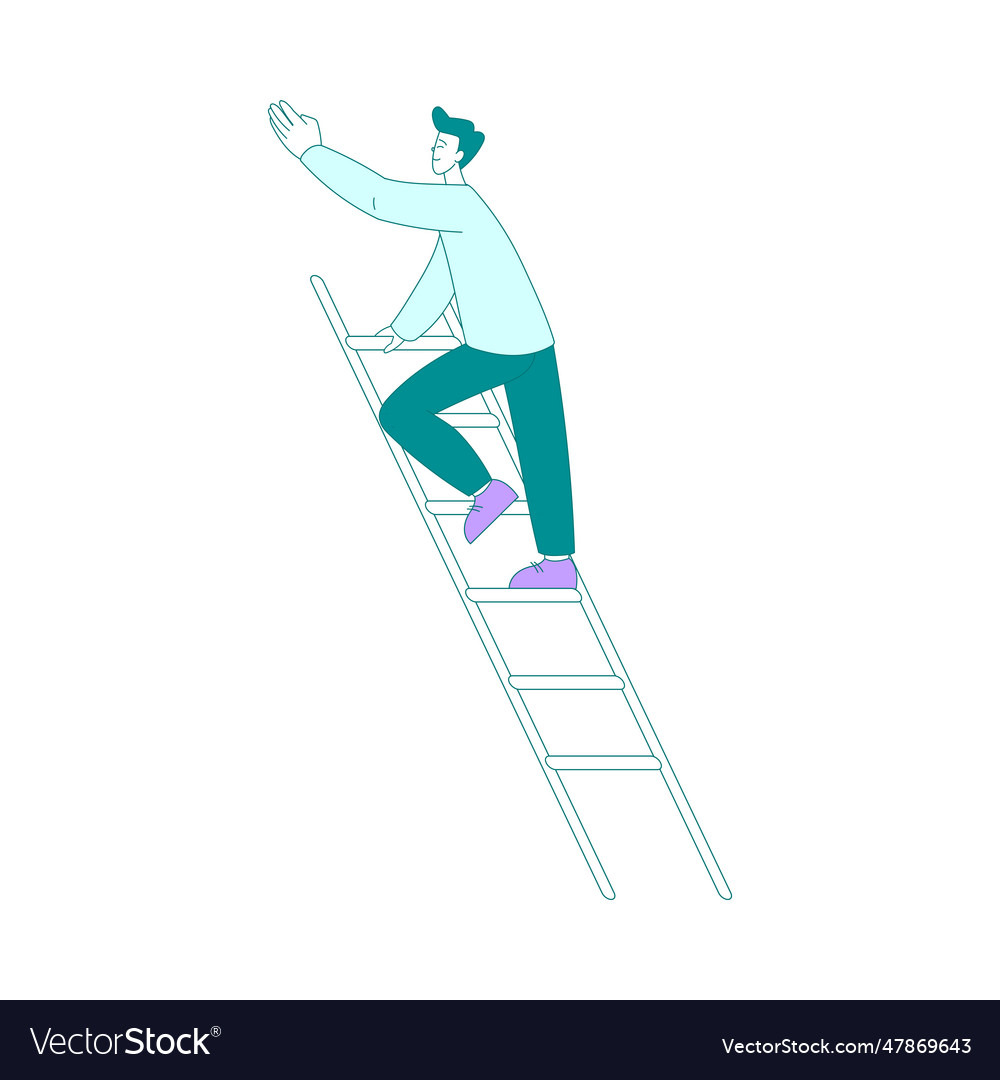 Young man climbing ladder up Royalty Free Vector Image