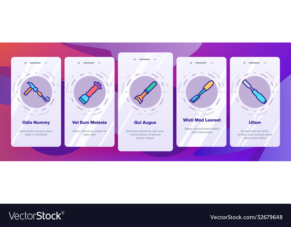 Chisel carpentry tool onboarding icons set Vector Image Chisel carpentry tool onboarding icons set
