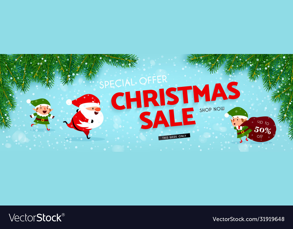 Christmas sale banner with santa claus elf