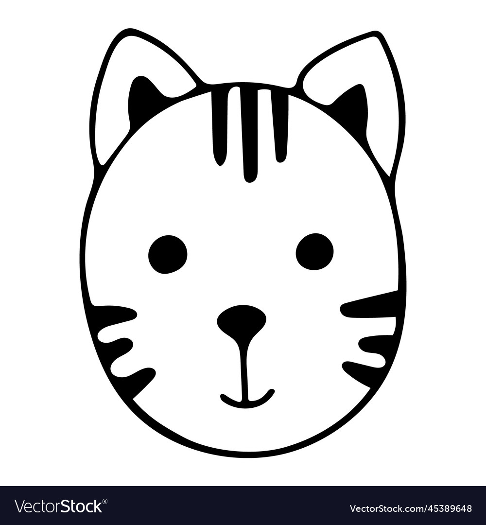 Set of cute funny cat heads in doodle style. Vector hand drawn