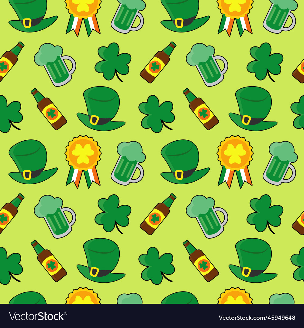 Saint patricks day pattern with elements vector image Saint patricks day pattern with elements