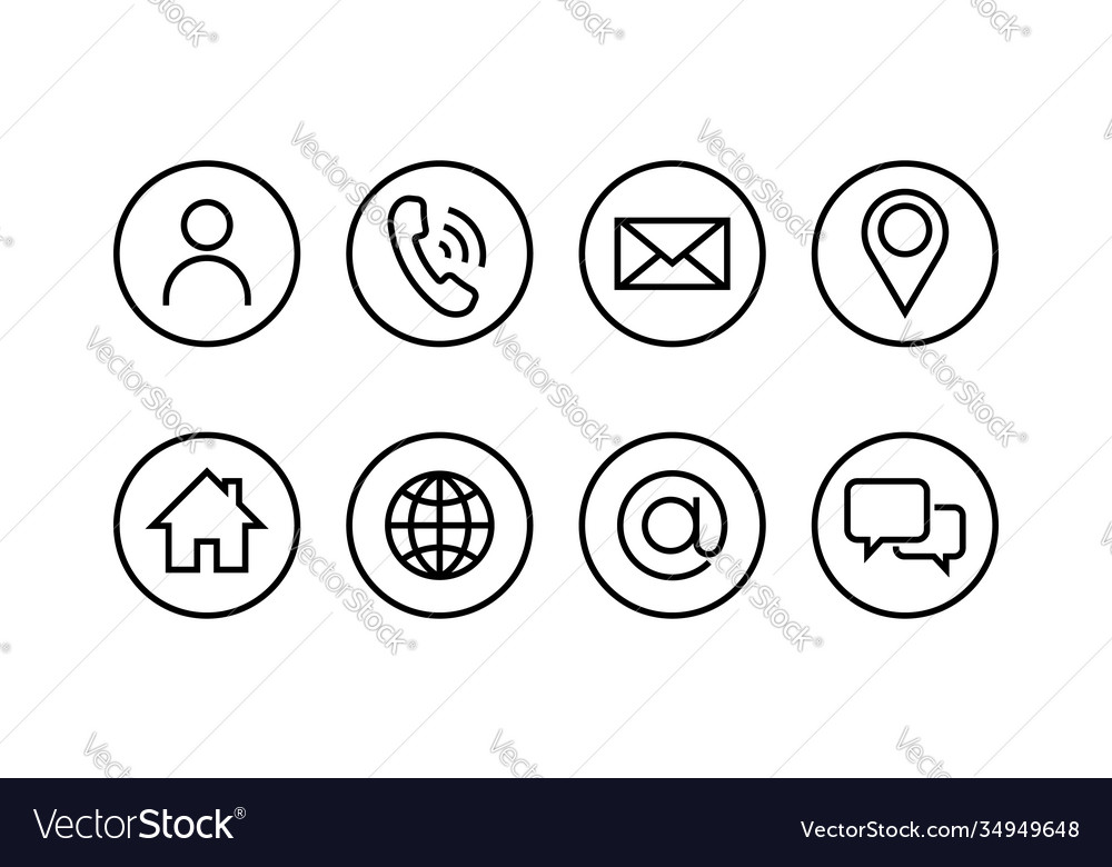 Set contact us icon simple line style isolated vector image Set contact us icon simple line style isolated