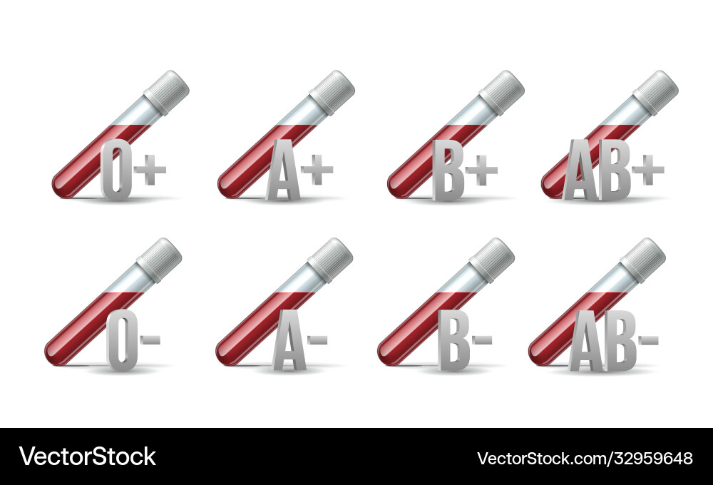 Set glassware tube filled blood with different Vector Image