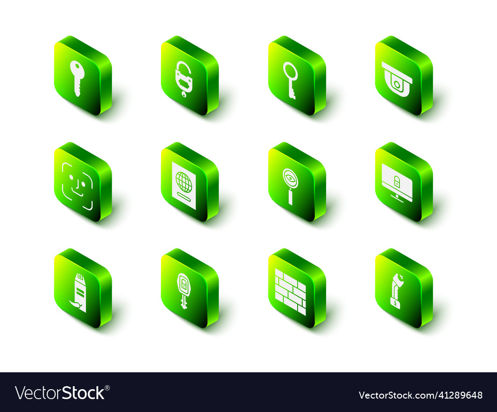 Set lock and key old motion sensor computer vector image Set lock and key old motion sensor computer