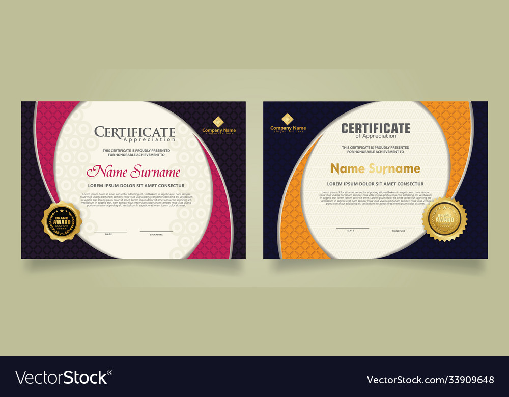 Set modern certificate template with realistic vector image Set modern certificate template with realistic