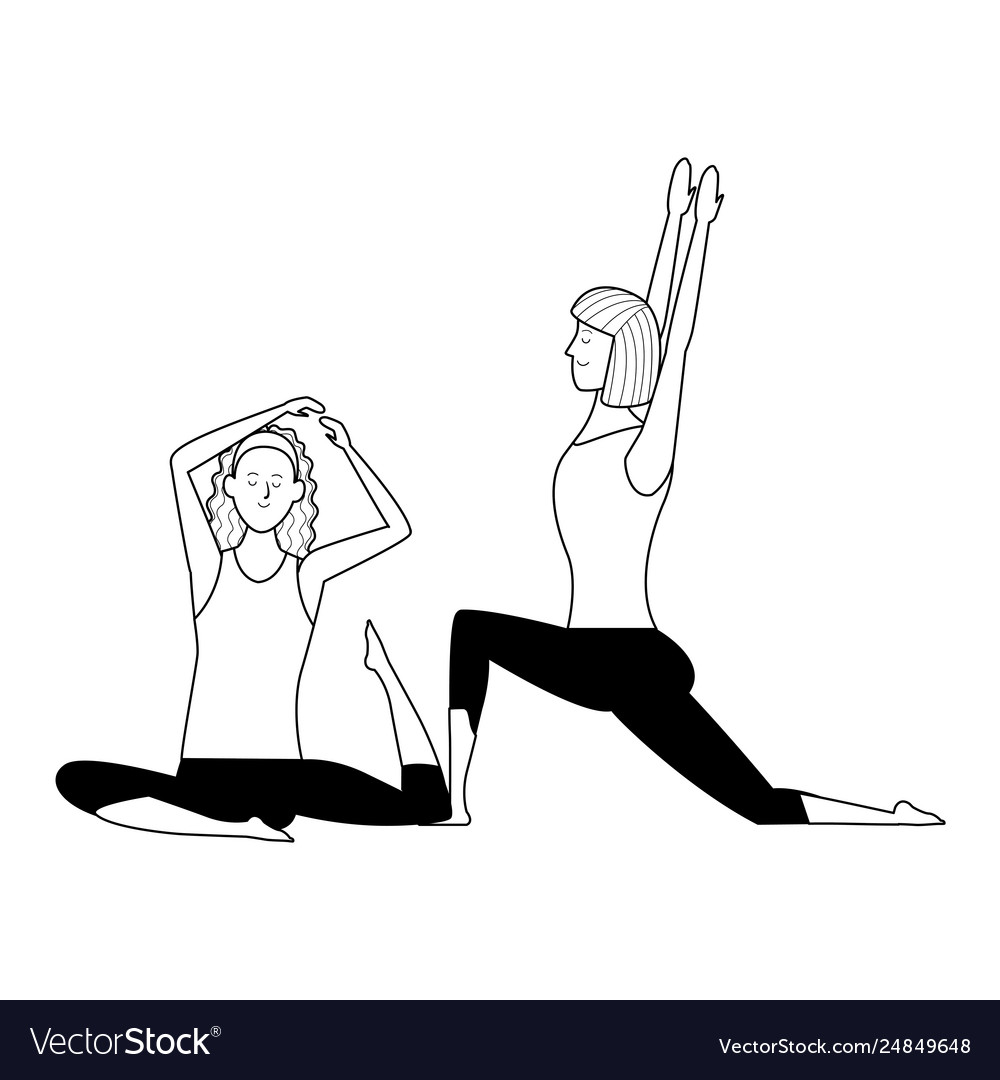 Women yoga poses black and white vector image Women yoga poses black and white