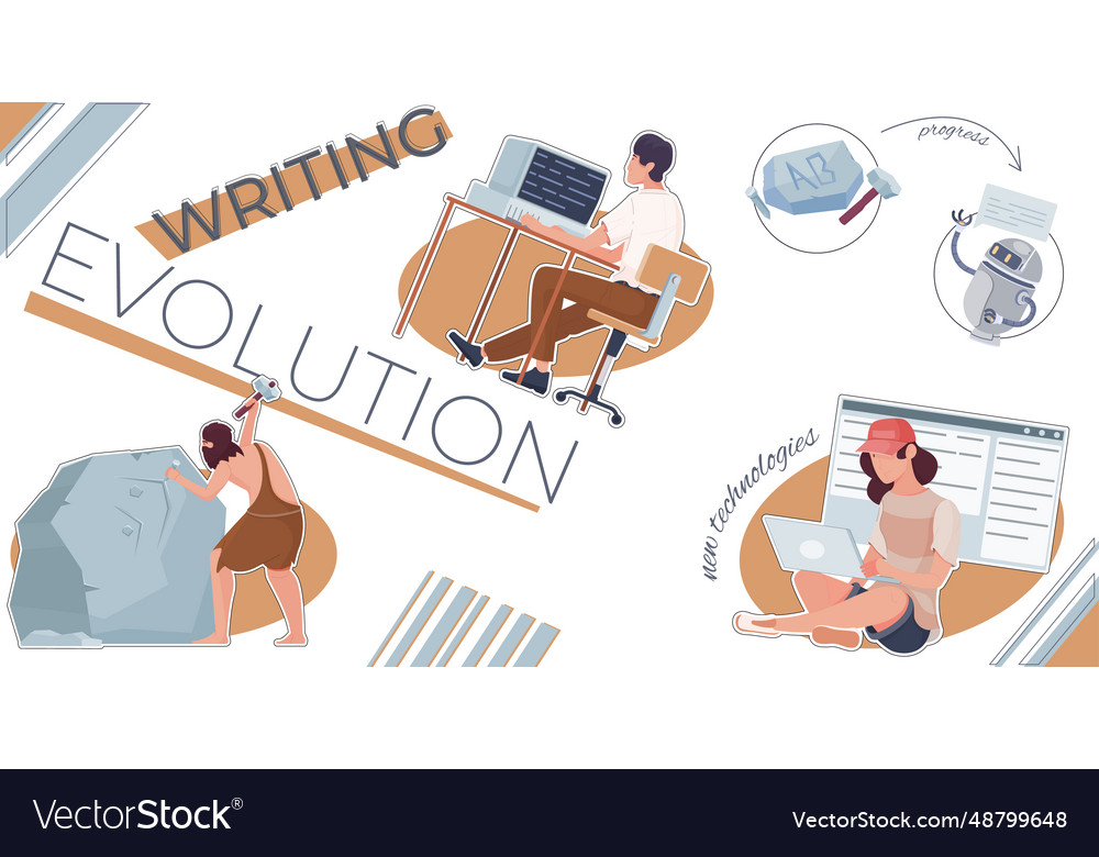 Writing Evolution Flat Collage Royalty Free Vector Image